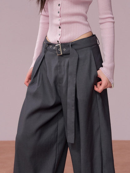 Belted Wide-Leg Tailored Trousers
