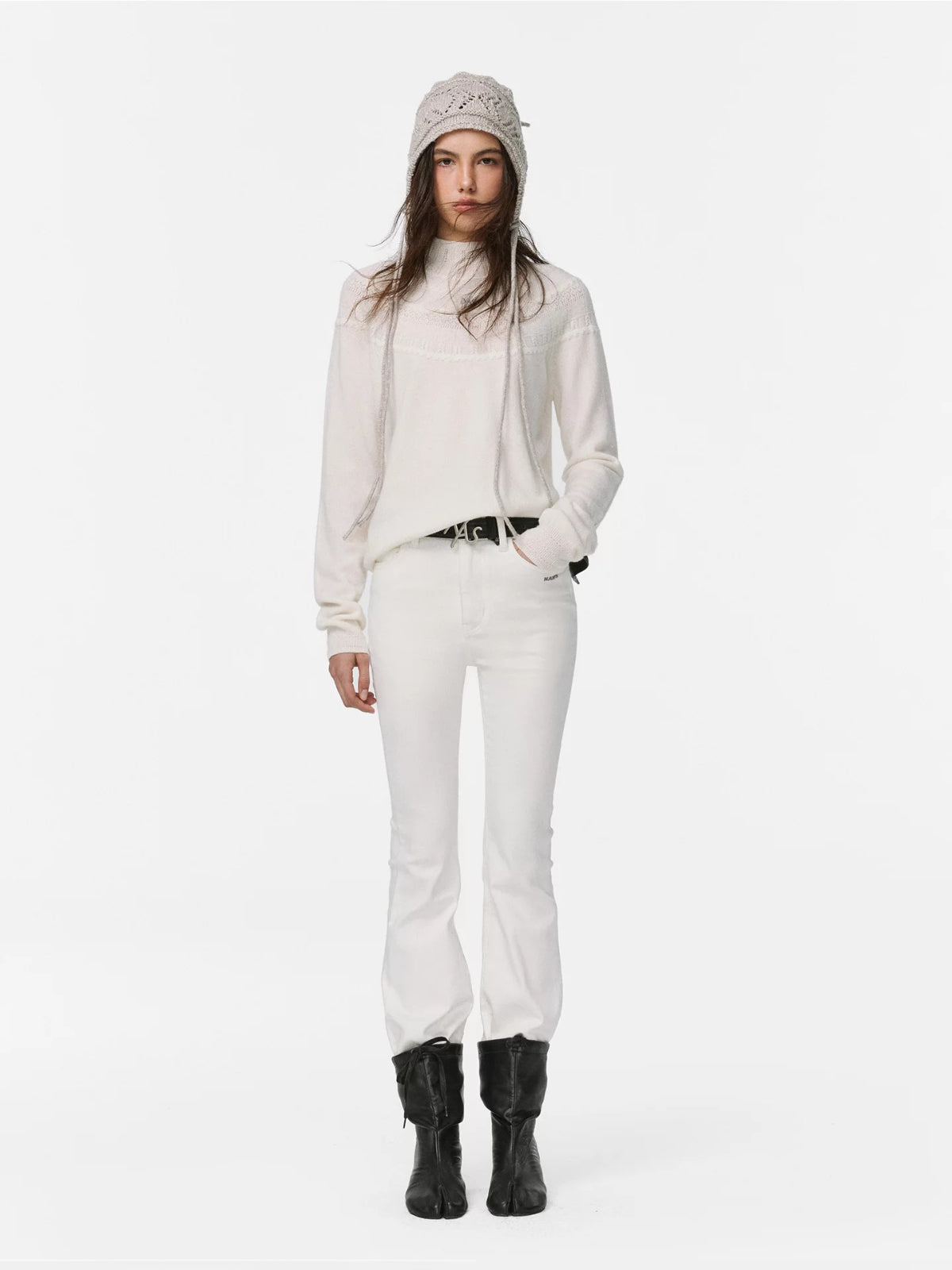Textured Wool Knit High Neck Sweater