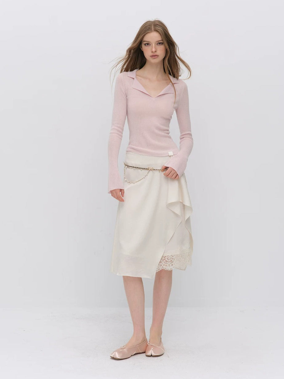 Ribbed Wool Polo Top