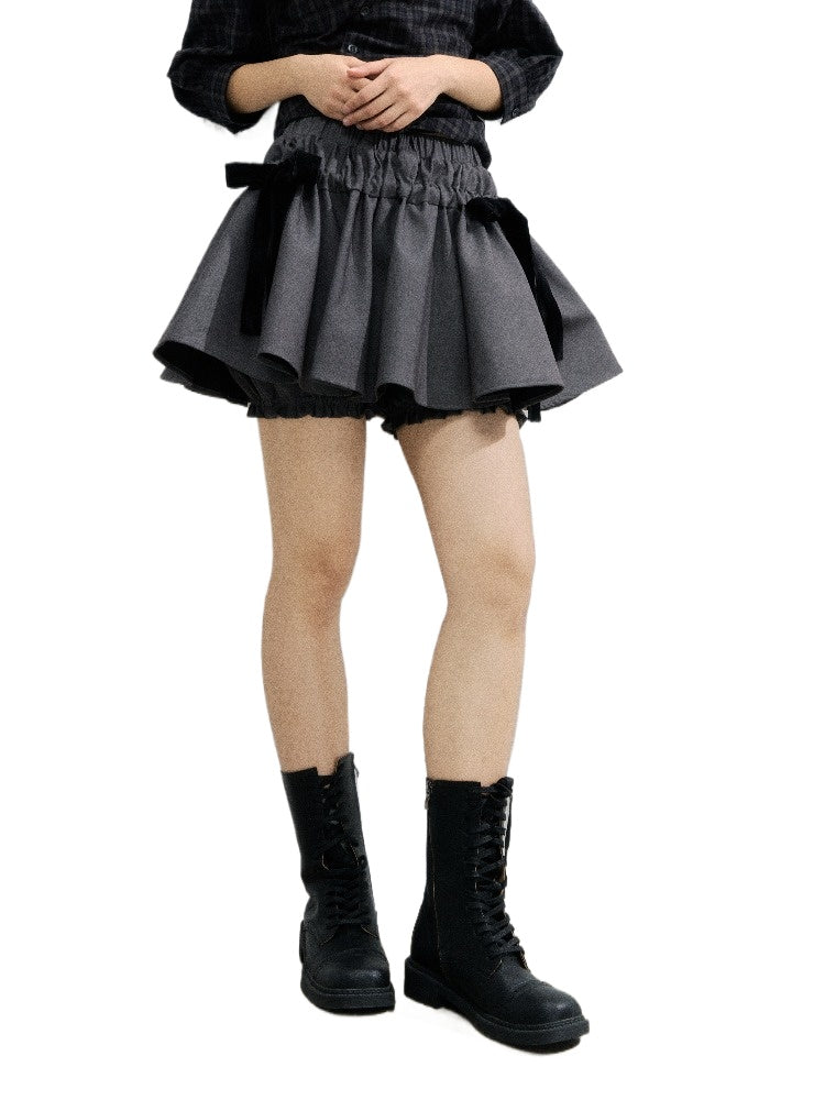 Gray Velvet Bow Puff Skirt