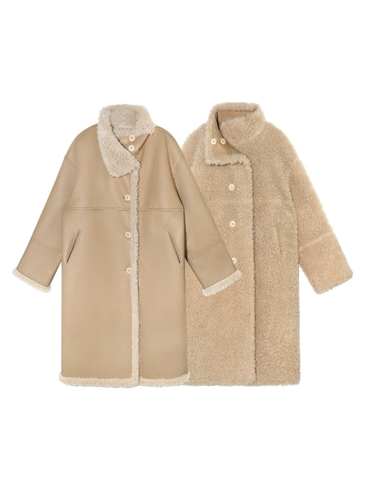 Two-Way Reversible Shearling Wool Coat