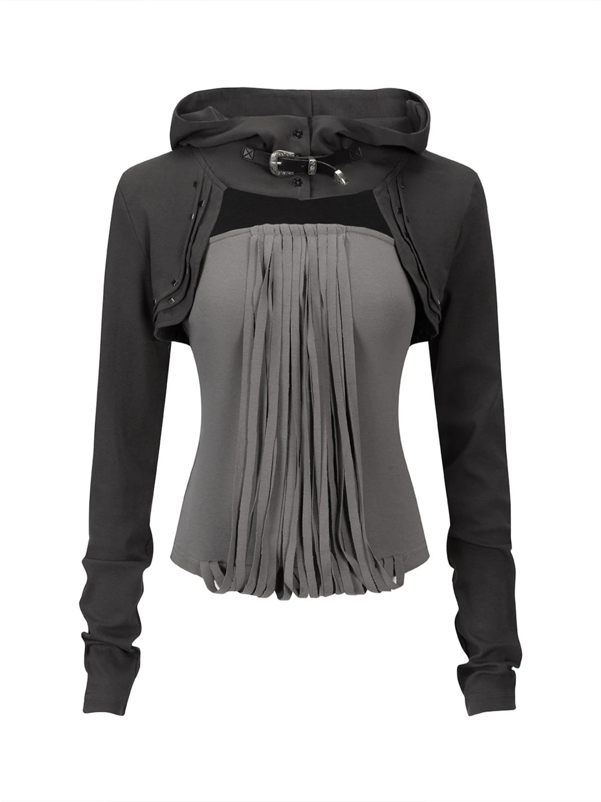 Distressed Hooded Bandeau Two-Piece Top