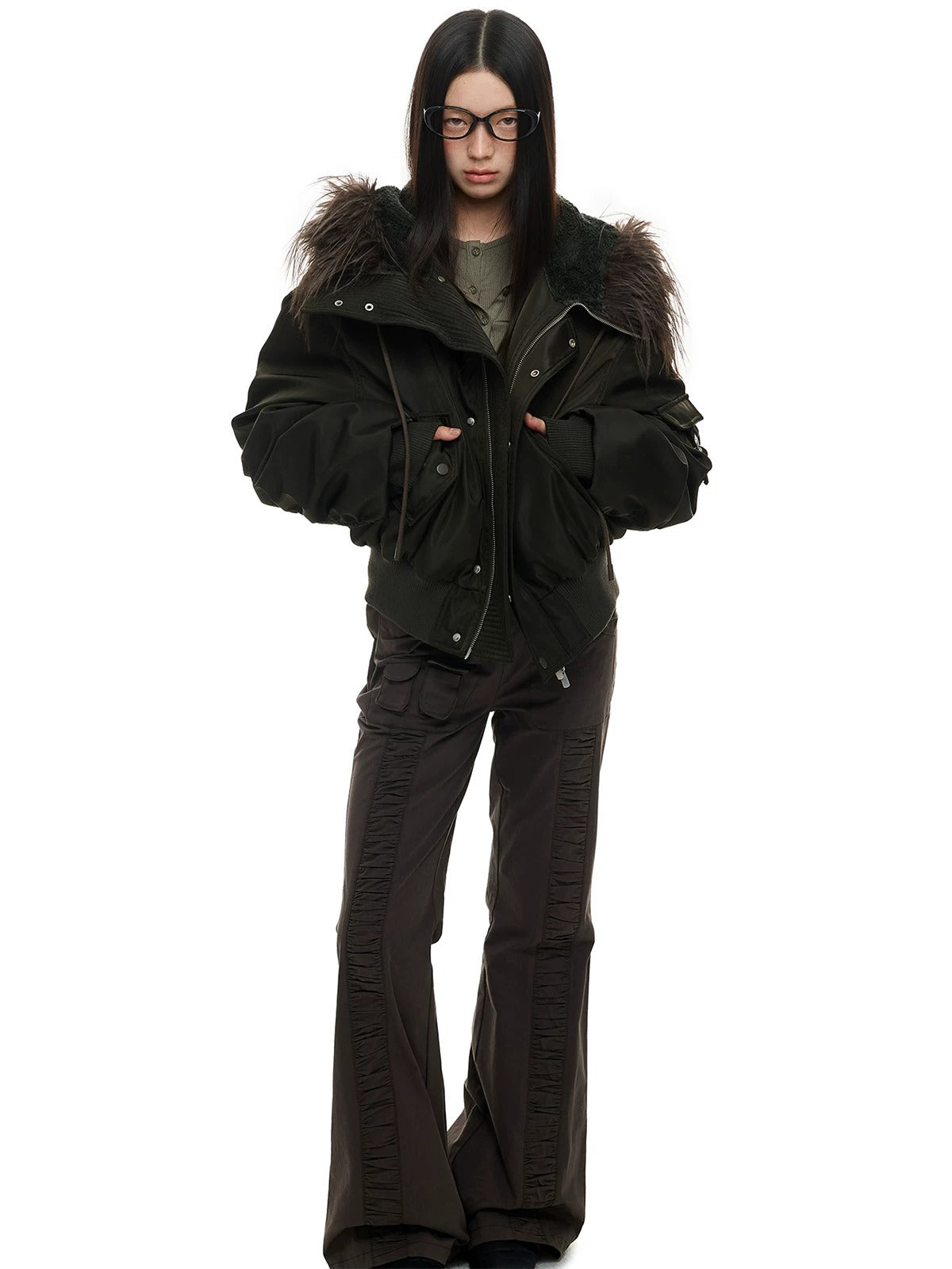 Vintage Hooded Fur Trim Down Jacket