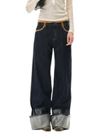 Vintage Coated Folded Wide Leg Jeans