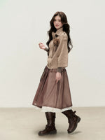 Vintage Cocoa Lace Layered Midi Skirt