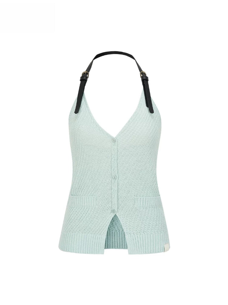 Icy Knit Halter V-neck Top