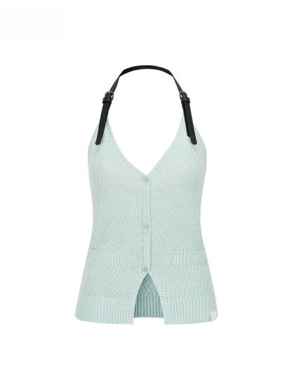 Icy Knit Halter V-neck Top