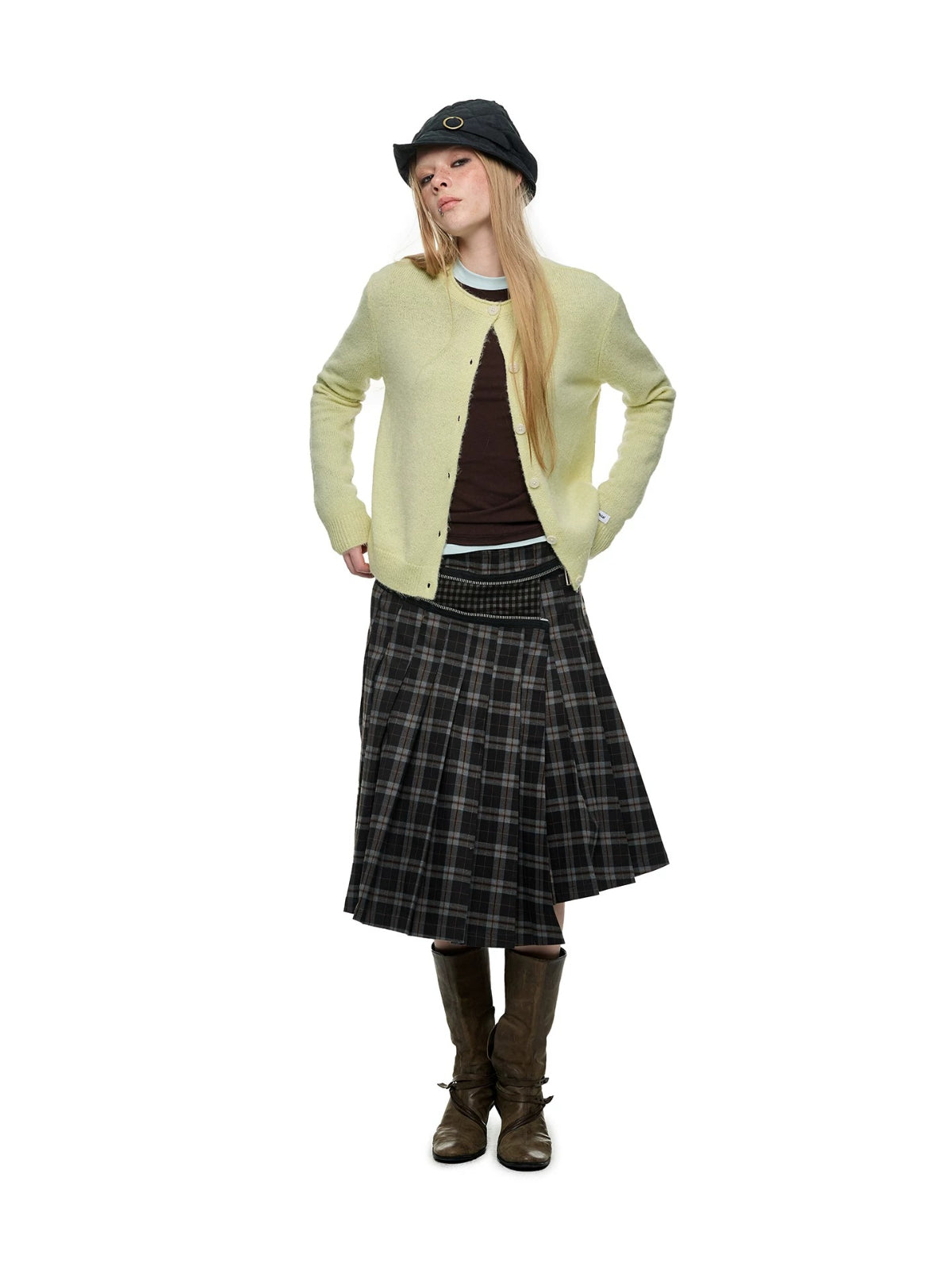 Asymmetric Pleated Midi Skirt