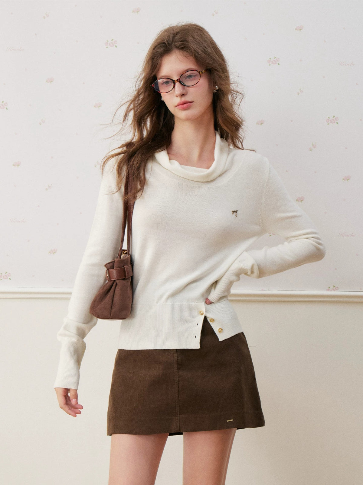 Silk Wool Cowl Neck Knit Top
