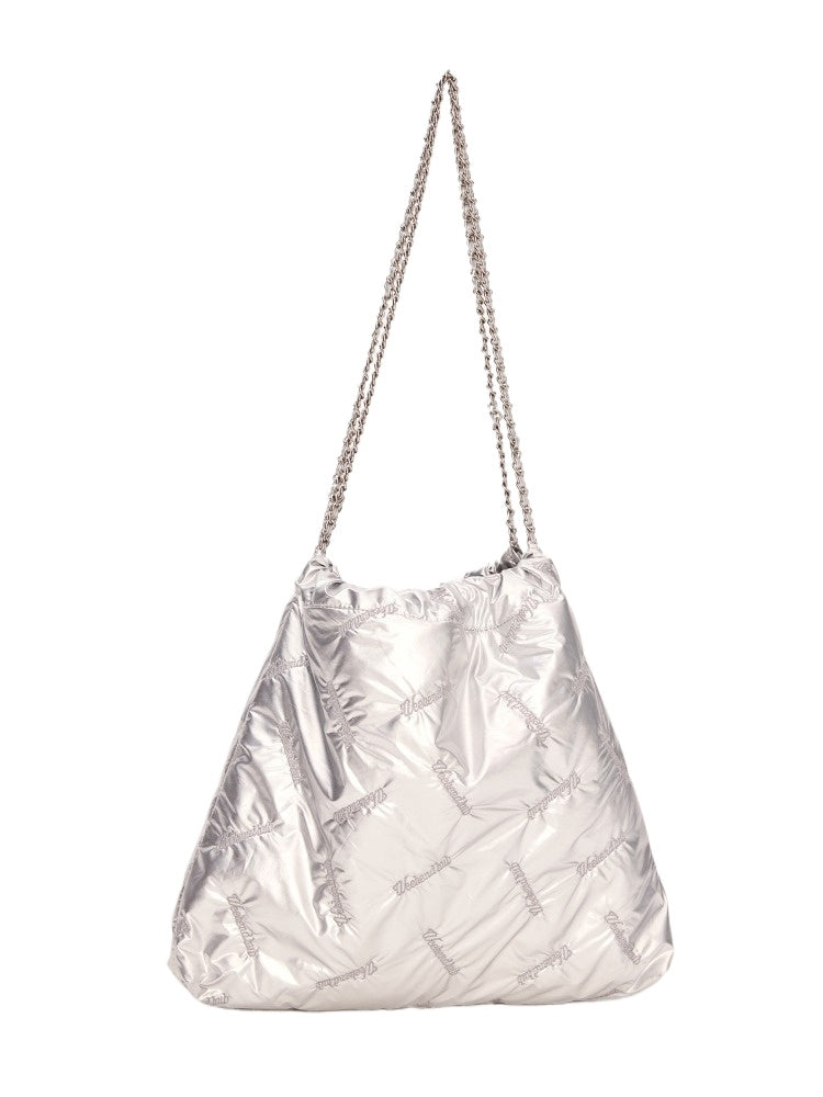 Gray Embroidered Chain Bag