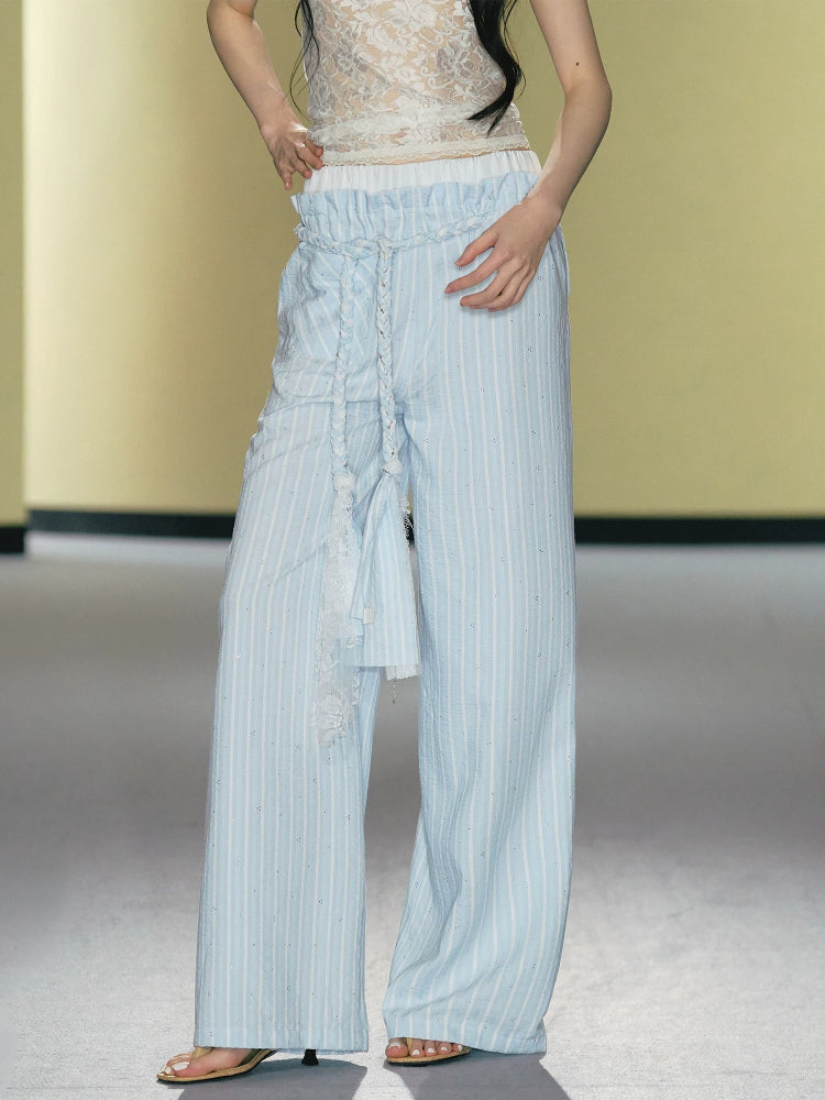 Waist Rope Striped Wide-Leg Pants