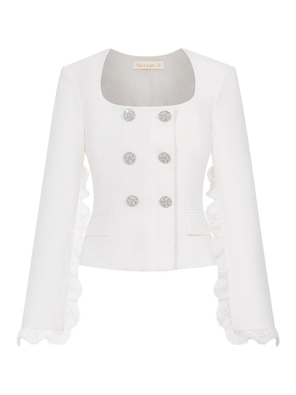 Mirage Vintage Lace-Collar Blazer &amp; Flared Skirt Set