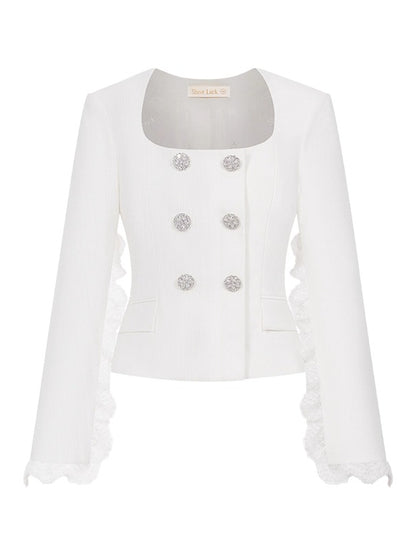 Mirage Vintage Lace-Collar Blazer &amp; Flared Skirt Set