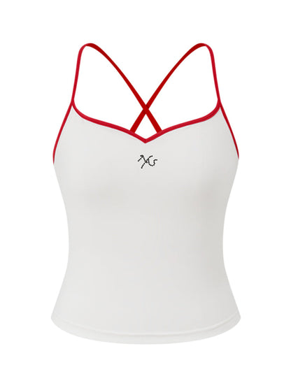 Pearl Rhinestone Color-block Strap Top
