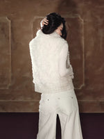 White Beaded Faux Fur Vest
