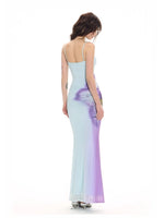 Blue 3D Gradient Floral Dress & Vest Set