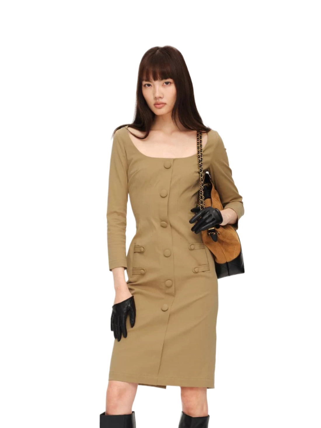 Square Neck Button Detail Dress