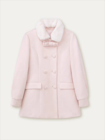 Double-Breasted Fur-Collar Coat Set