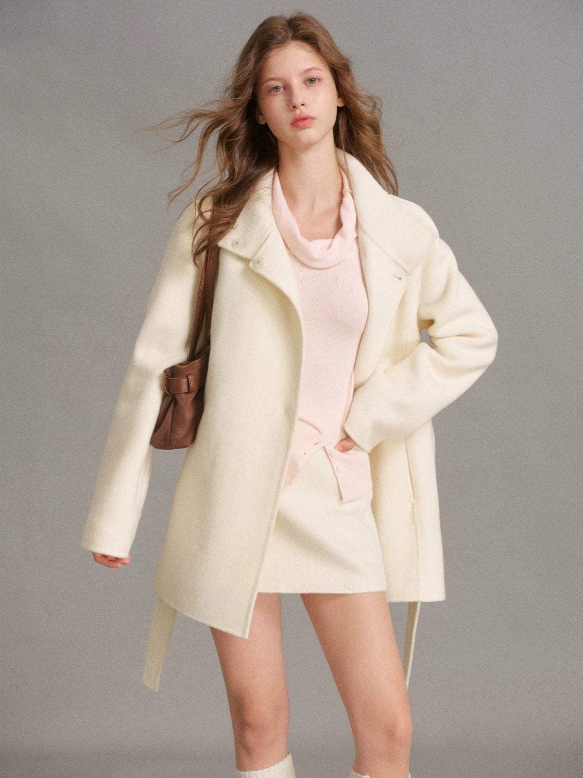 Silk Wool Cowl Neck Knit Top