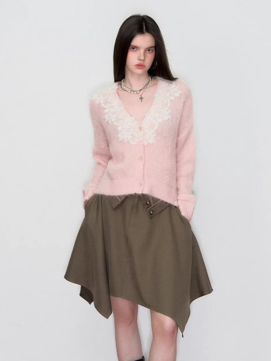 Khaki Asymmetrical A-Line Mini Skirt