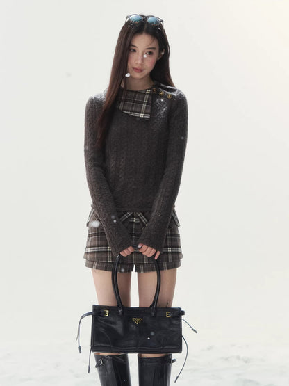 Plaid Collar Knit Set