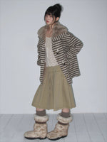 Striped Horn-Button Collar Coat