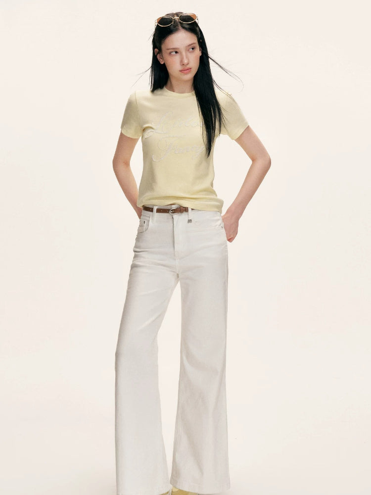 Yellow Beaded Ribbed T-shirt