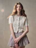 Velvet Floral Pleated Skirt