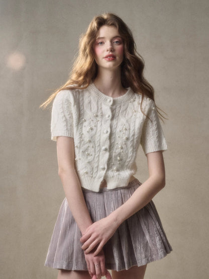 Velvet Floral Pleated Skirt