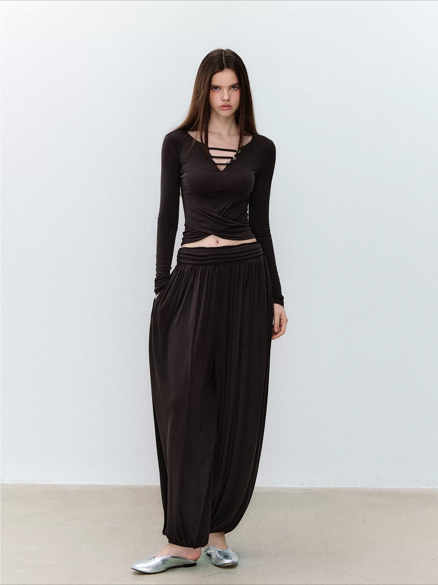 Brown Twist Top &amp; Skirt Set