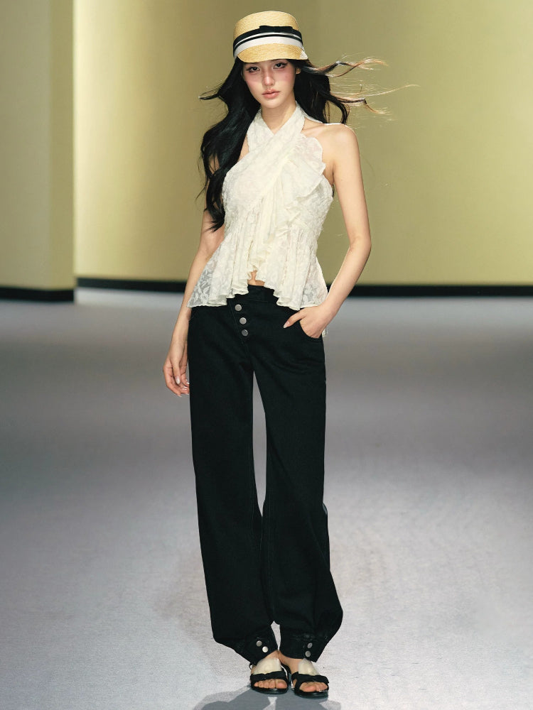 Asymmetric Straight Leg Jeans
