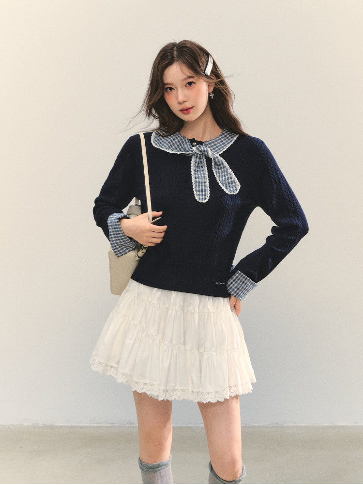 Cable Knit Checkered Sweater
