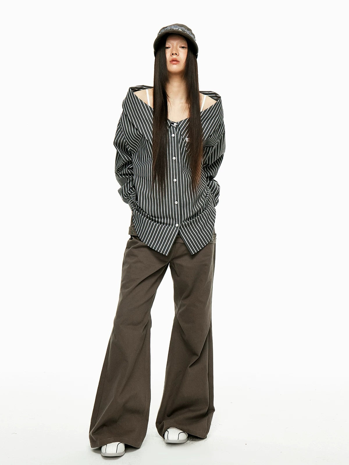Detachable Stripe Off Shoulder Shirt