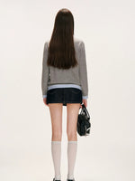 Plaid Trim Denim Skirt