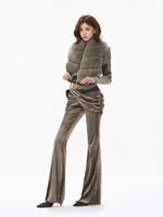 Velvet Hooded Cropped Flared Pants Set