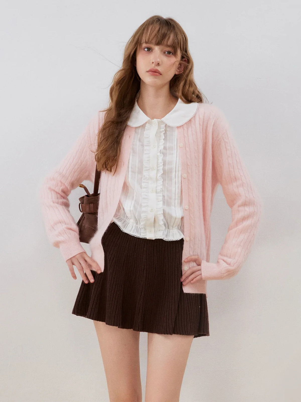 Cable Knit Wool Blend Cardigan