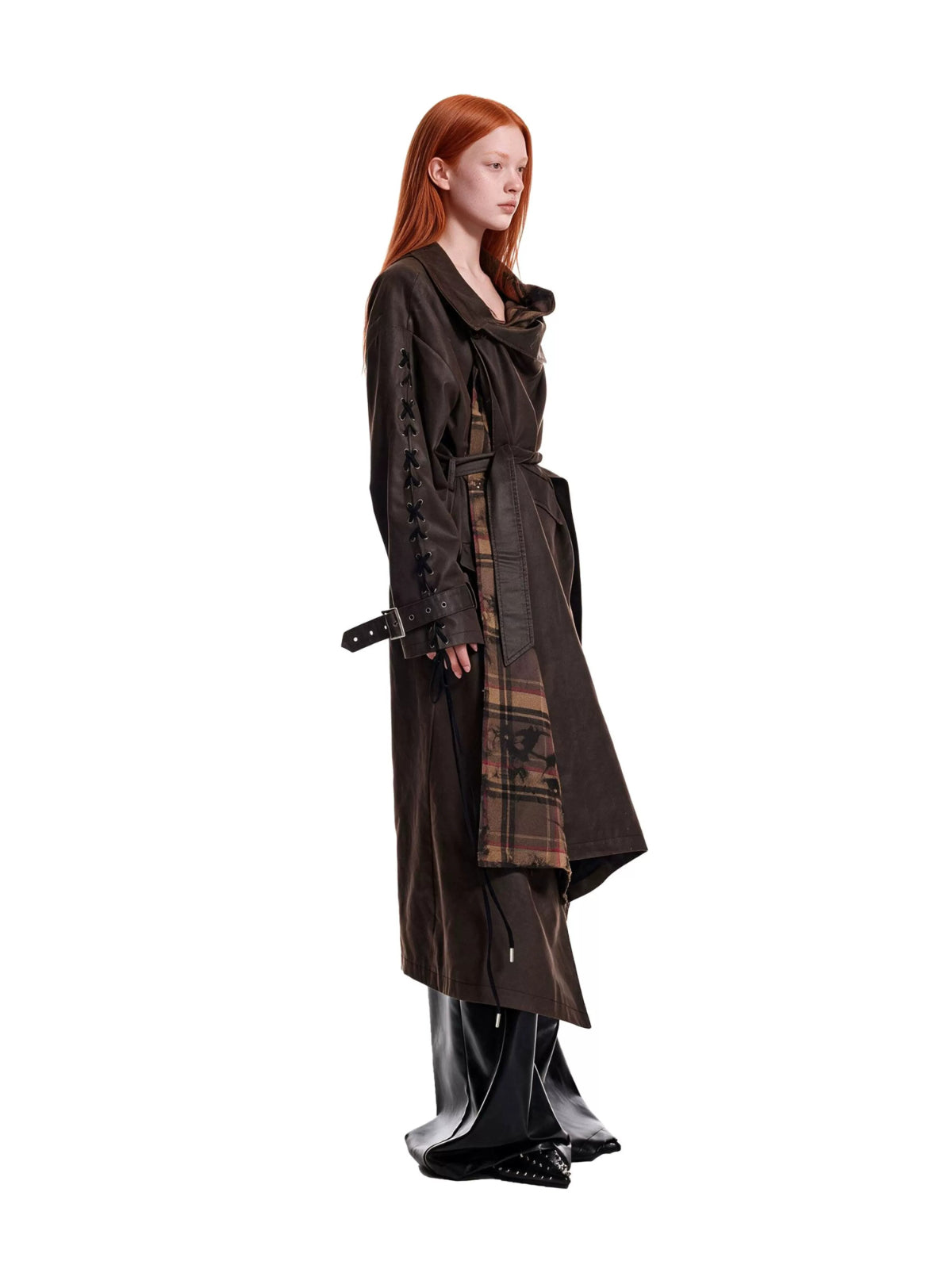 Distressed Contrast Panel Trench Coat