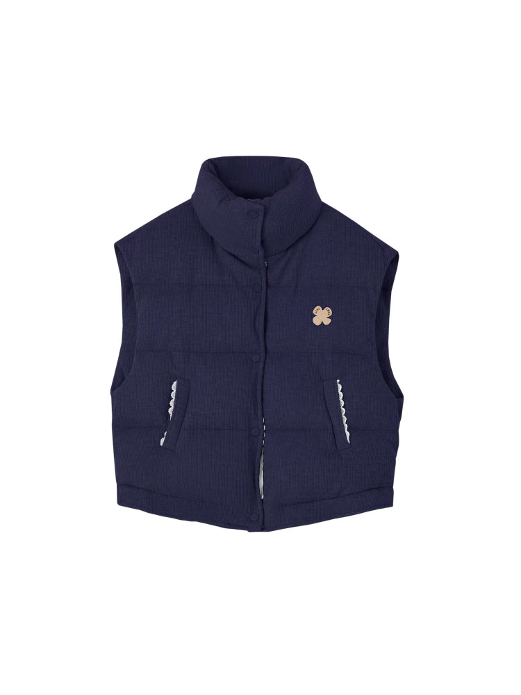Lace Stand Collar Puffer Vest