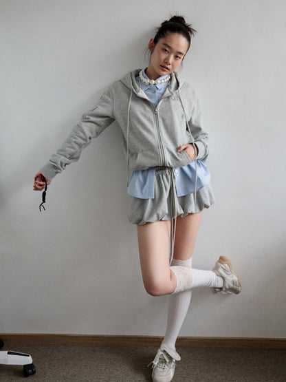 Solid Color Sweatshirt Fabric Drawstring 3D Tulip Skirt