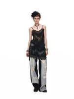 Lace Printed Wide Leg Jeans