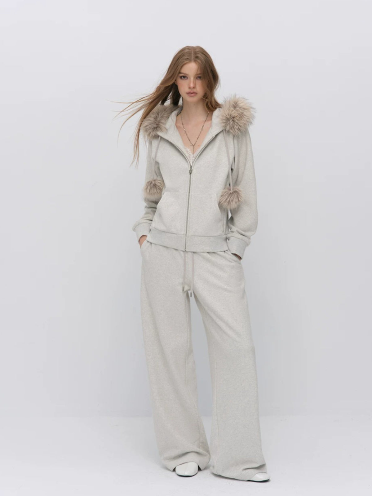 Fur Trim Knit Lounge Set