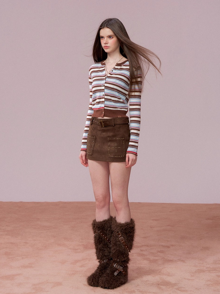 Color-Block Striped Wool Knit Cardigan