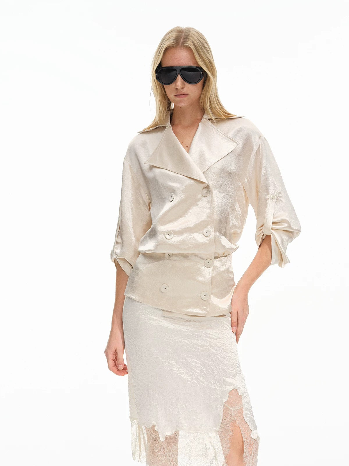 Acetate Lace Layered Midi Skirt
