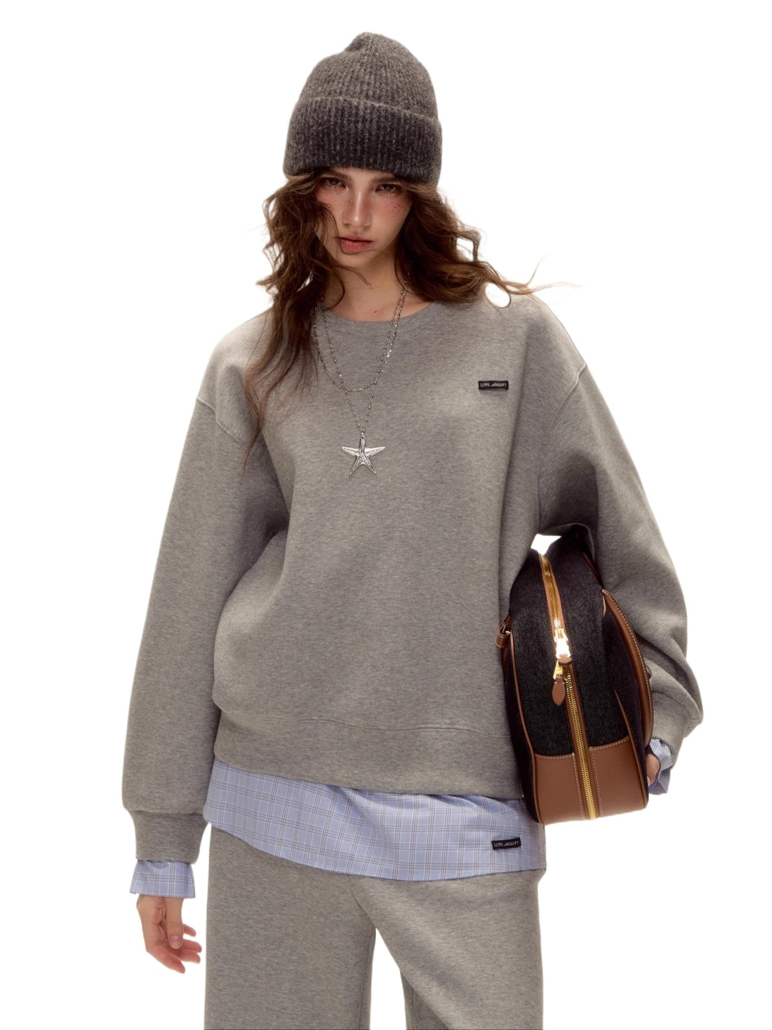 Plaid Trim Sweatshirt Set