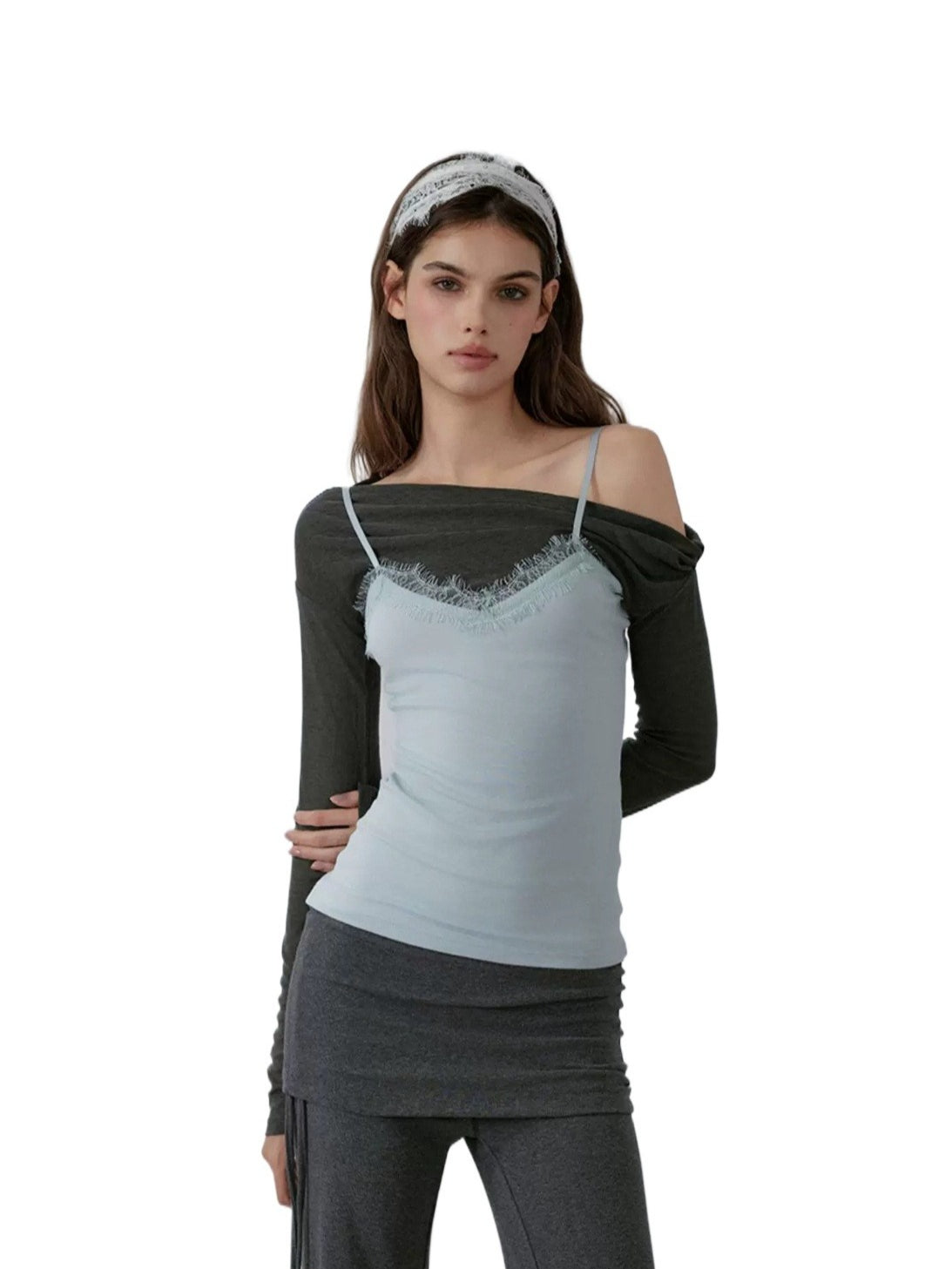 Lace Contrast Layered Top