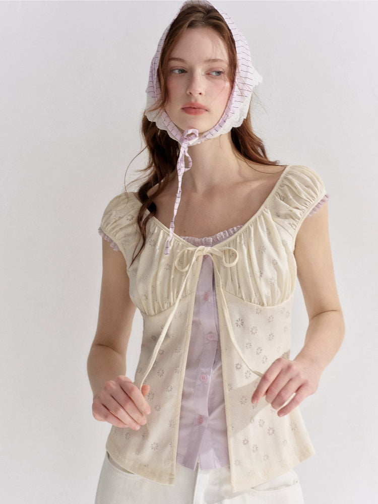 Contrast Panel Floral Eyelet Blouse