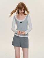 Contrast Layered Lyocell Scoopneck Top