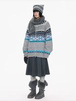 Contrast Stand Collar Knit Cardigan