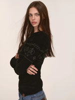 Heart Pattern Velvet Knit Sweater