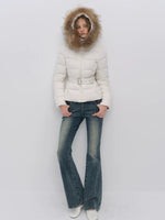 Fur Collar Belted Down Jacket